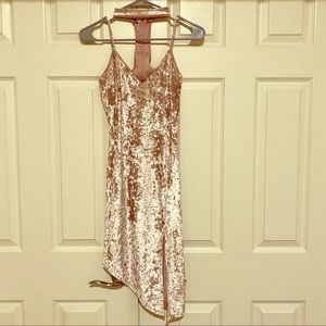 Pink crushed velvet dress with neck detail